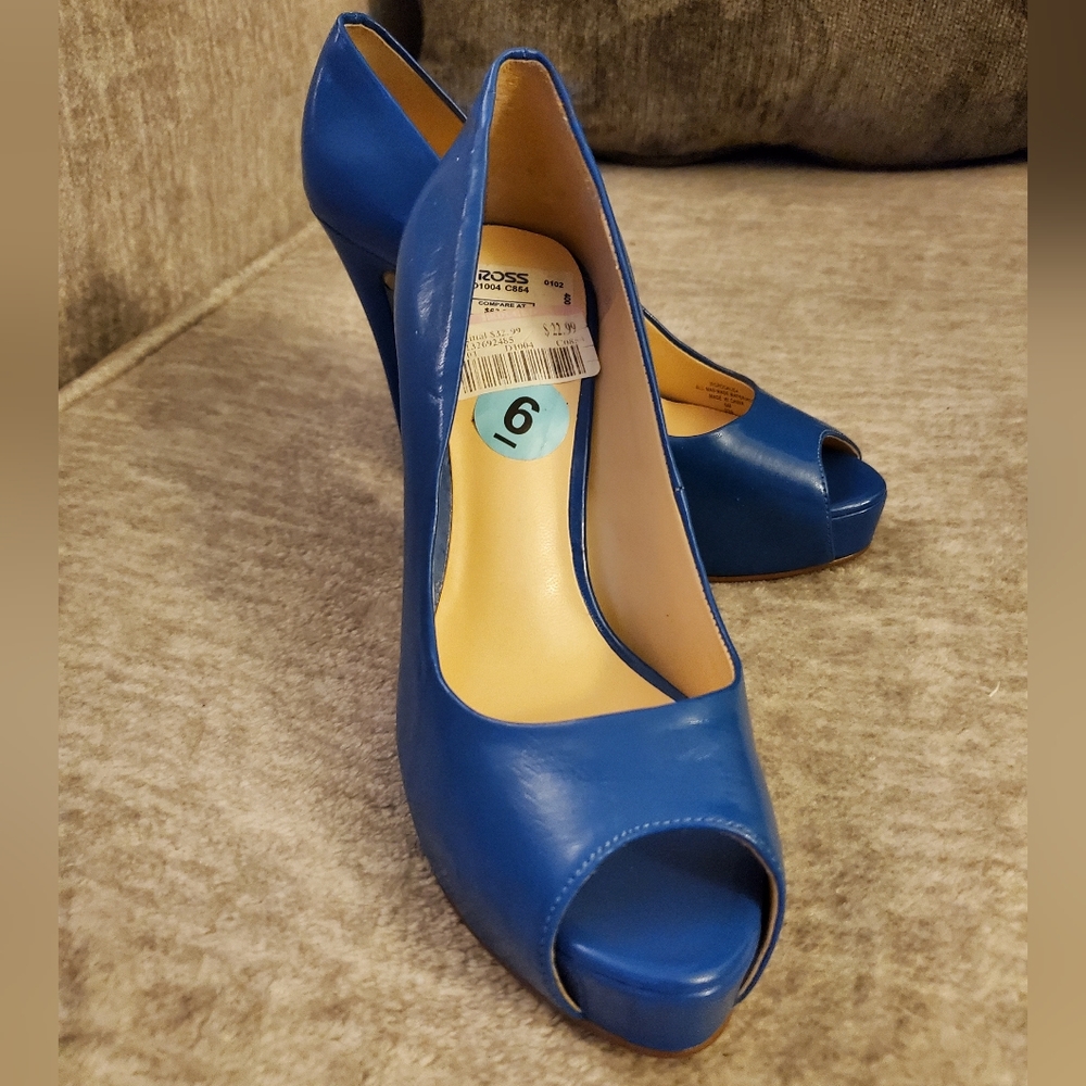 Blue Guess Peeptoe Heels